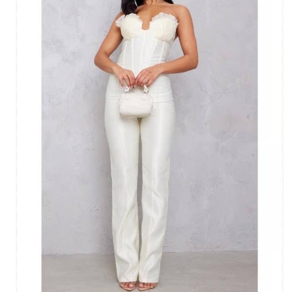 Strapless Cream Jumpsuit with Sculpted Bodice